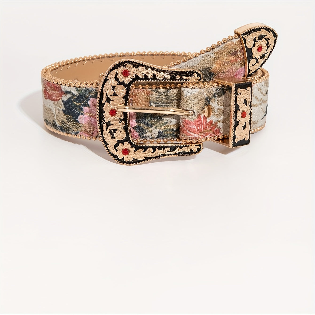 1pc Western-style Carved 3pcs Set with Floral Button-down, Embroidered Mesh Pattern, Women's Denim for Daily Outings and Banquet Dresses, Paired with a Men's Belt