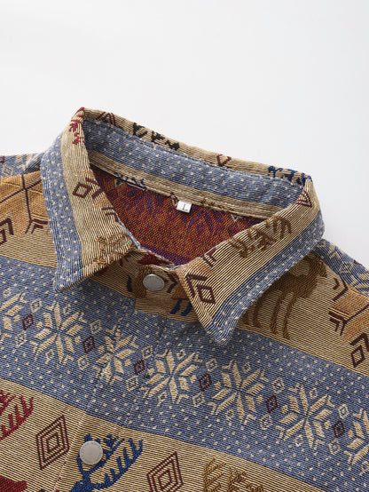 Woven Jacquard Vintage Men'S American Style Van Gogh Oil Painting Long Sleeve Shirt for Art Students