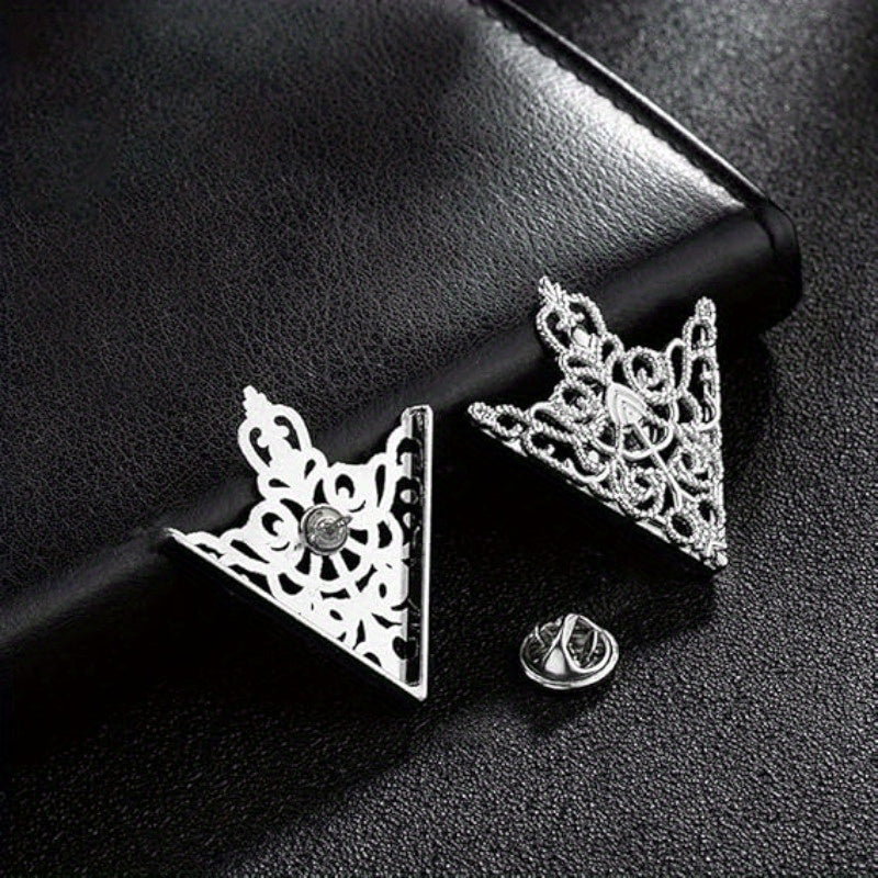2pcs Retro Hollow Pattern Triangle Clips, Exquisite Fashion Accessories for Men's and Women's Suits & Shirts