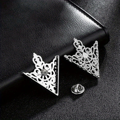 2pcs Retro Hollow Pattern Triangle Clips, Exquisite Fashion Accessories for Men's and Women's Suits & Shirts
