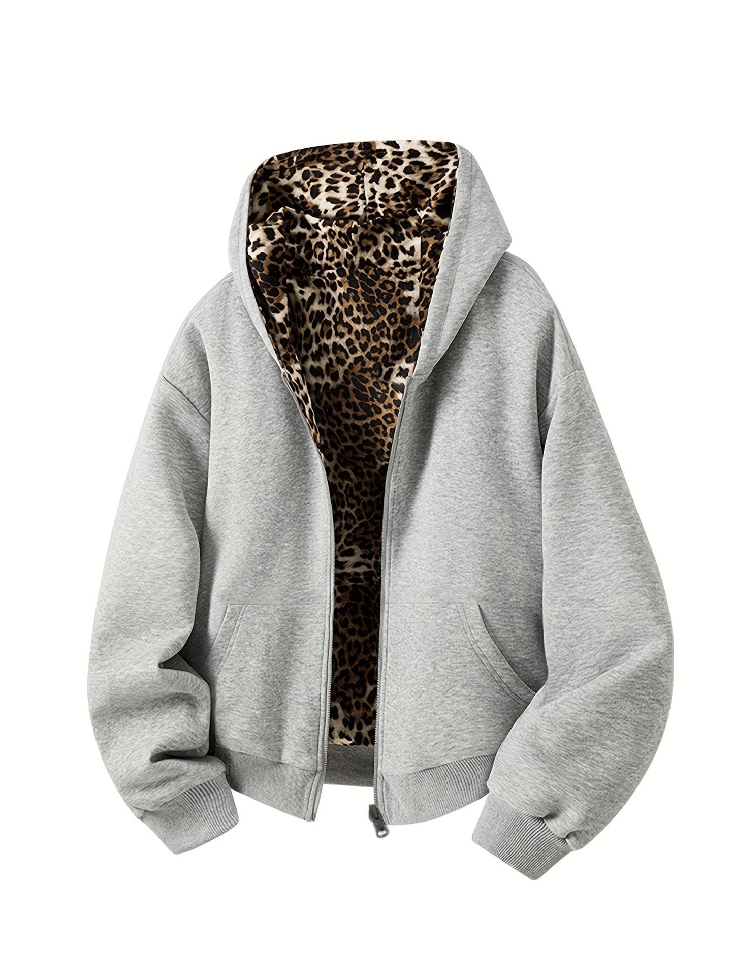 Y2K Vintage Fashion Leopard Print Hoodie, New Double-Sided Harajuku Vintage Leopard Print, Fashion Loose Zipper Hoodie for Men and Women, Street Hip-Hop Casual Sweatshirt, Unisex Streetwear Hoodie with Pockets, Loose Zipper s