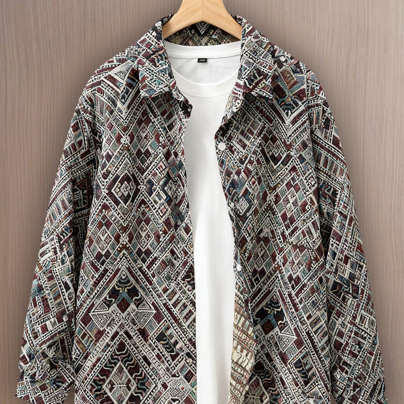 Men'S Vintage American Style Woven Bear Shirt Jacket, High-End Trendy Casual Shirt for Autumn