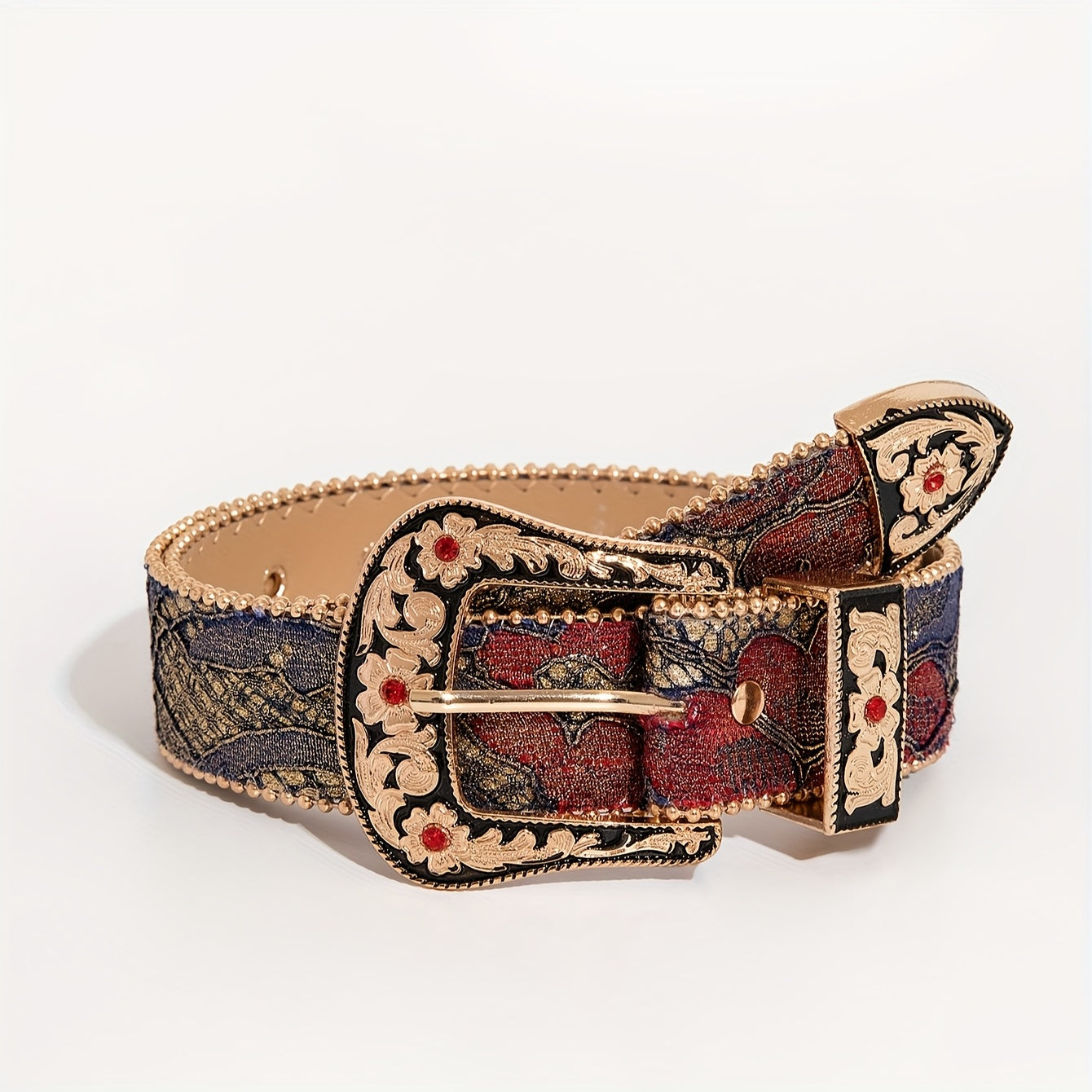 1pc Western-style Carved 3pcs Set with Floral Button-down, Embroidered Mesh Pattern, Women's Denim for Daily Outings and Banquet Dresses, Paired with a Men's Belt