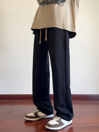 Men'S Autumn Straight-Leg Pants, All-Over Jacquard Fabric, Elastic Waistband with Drawstring, Suitable for Spring And Autumn Outdoor Casual Pants