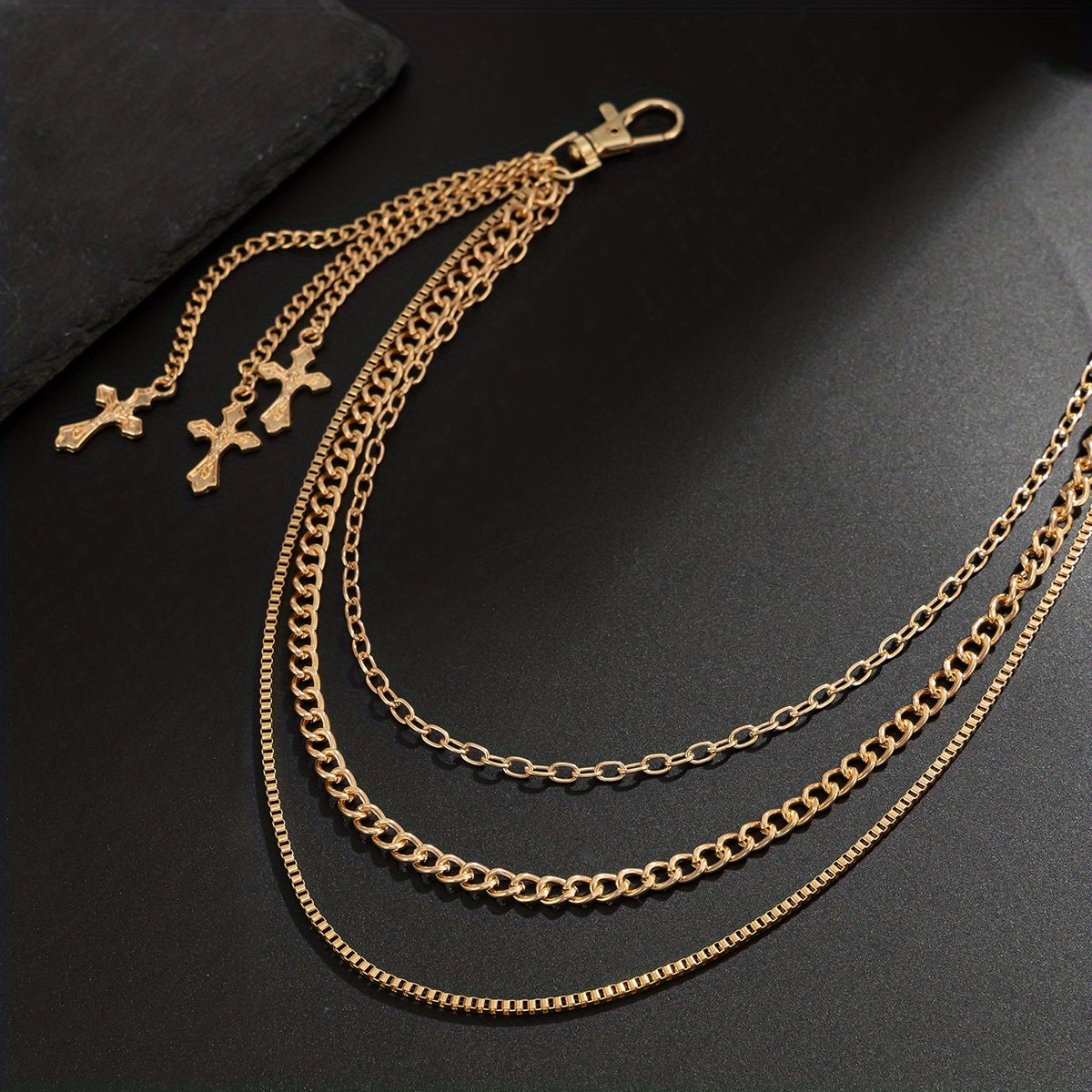 A Casual And Minimalist Style Cross Three-Layer Chain Pendant Pants Chain, Featuring a Trendy Retro Design Suitable for Everyday Parties, Making It a Versatile Gift for Men