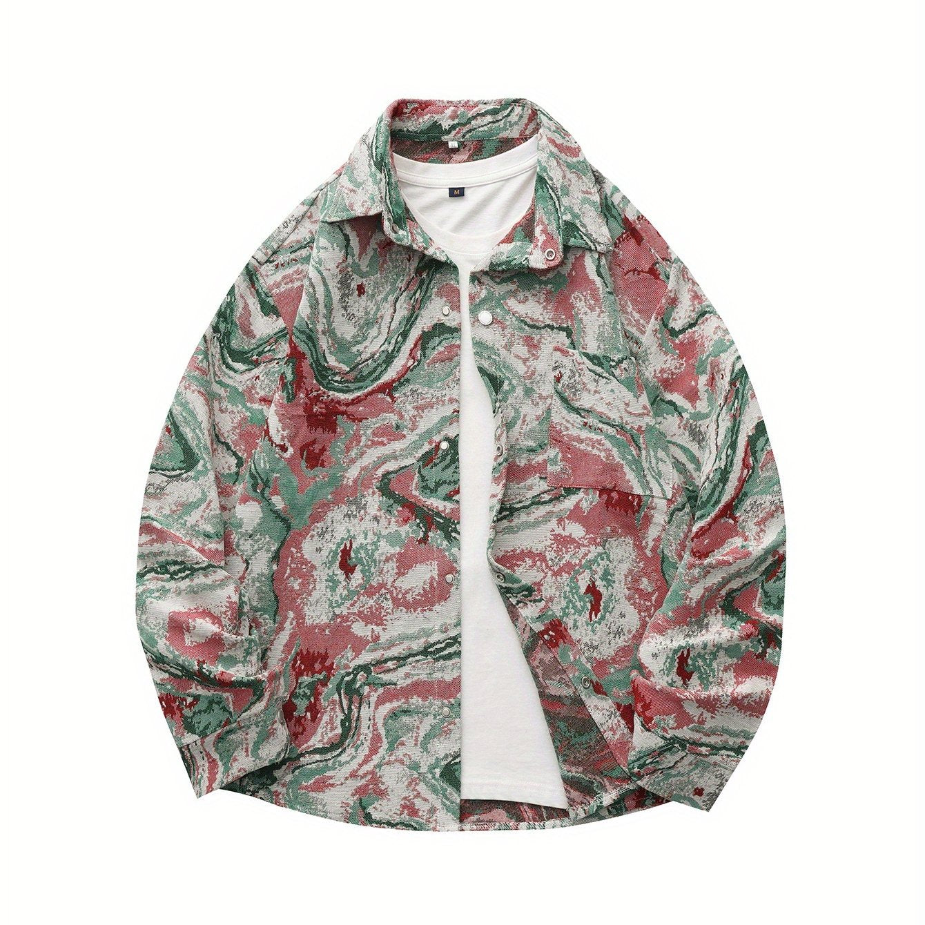 Men'S Vintage American Style Woven Bear Shirt Jacket, High-End Trendy Casual Shirt for Autumn