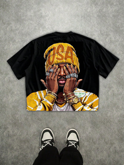 Men'S Casual Short Sleeve T-Shirt White, Men'S 3D Digital Print T-Shirt, Streetwear Style Hip Hop T-Shirt Rapper Graphic Tees, Men'S Short Sleeve T-Shirt, Casual Men'S T-Shirt Crew Neck Short Sleeve