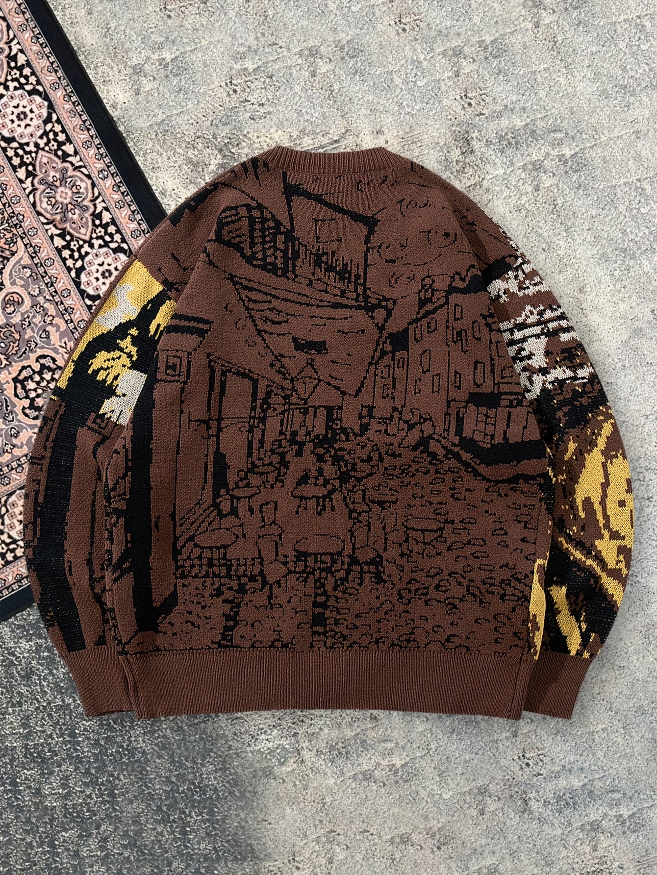 Men'S Vintage Oil Painting Mona Lisa Pattern Casual Loose Knit Cardigan | V-neck, Long Sleeve, Fall/Winter, ANDREILEE