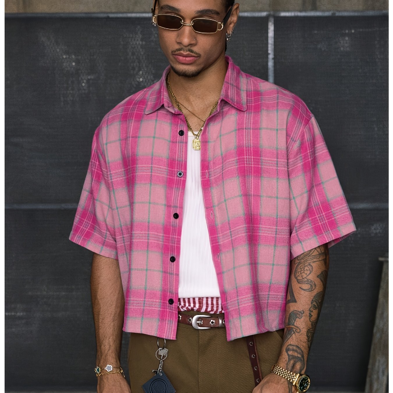 Men's Multi-Size Loose Fit Lapel Short Sleeve Printed Patchwork Casual Shirt
