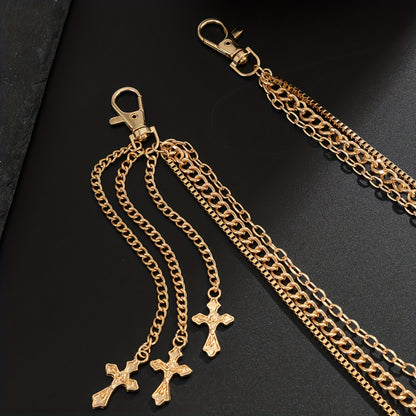A Casual And Minimalist Style Cross Three-Layer Chain Pendant Pants Chain, Featuring a Trendy Retro Design Suitable for Everyday Parties, Making It a Versatile Gift for Men