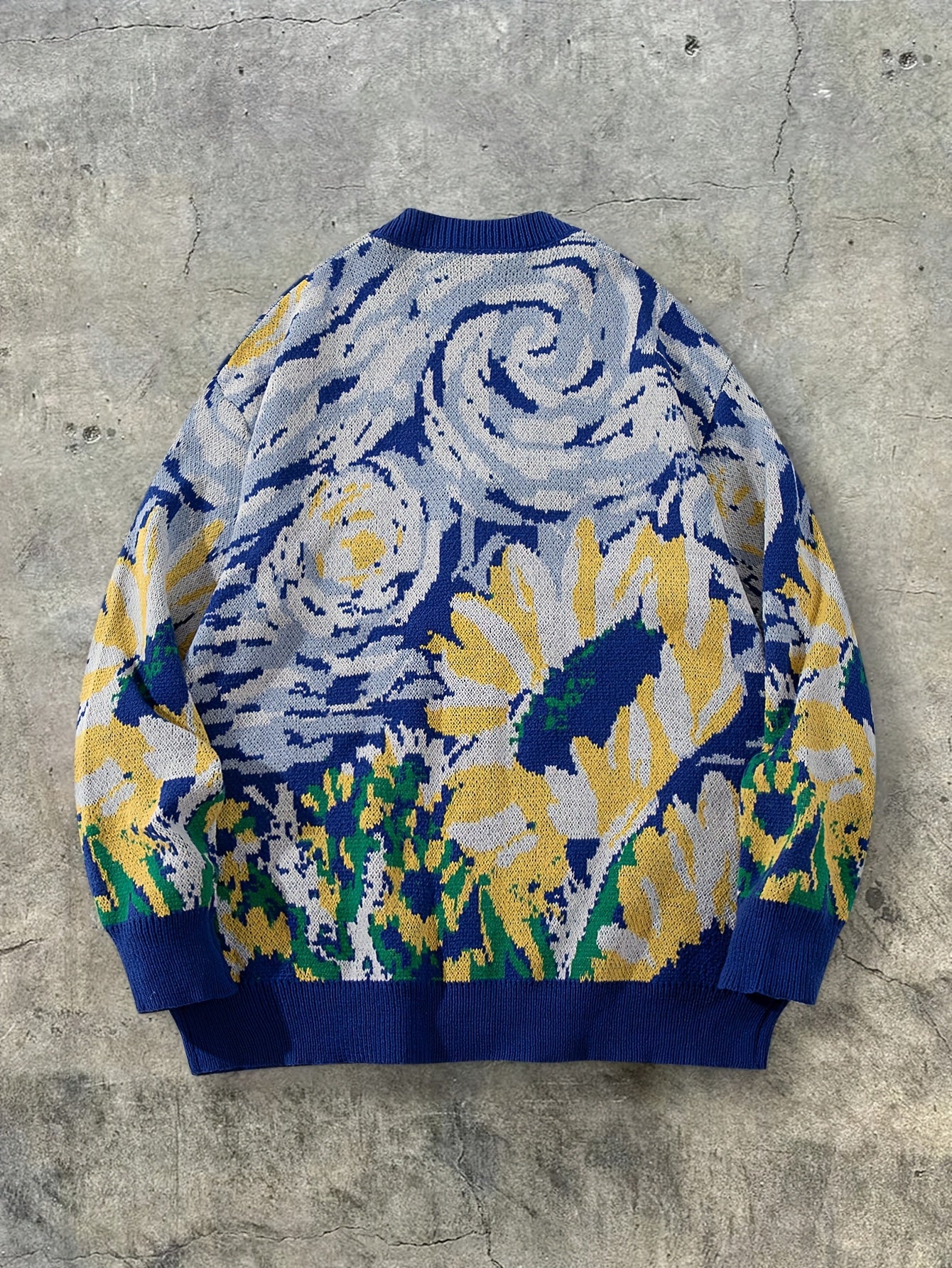 Nova camisola unissexo casual para homem e mulher, ideal para o dia a dia, com um estampado abstrato de pintura a óleo de Van Gogh e um design de casaco de malha de mangas compridas em malha.