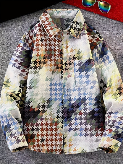 Men'S Vintage American Style Woven Bear Shirt Jacket, High-End Trendy Casual Shirt for Autumn