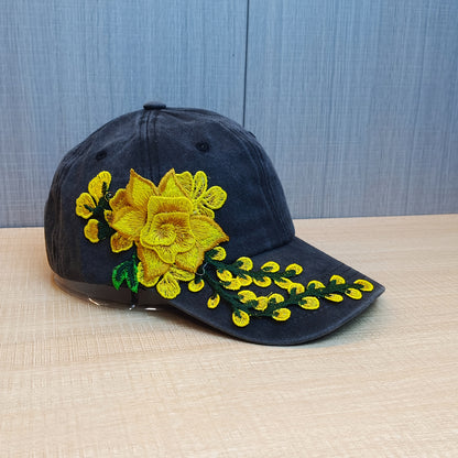 1 Vintage Embroidered Exaggerated Floral Baseball Cap, Ethnic Style Duckbill Cap, Fashionable and Versatile Sports Hat