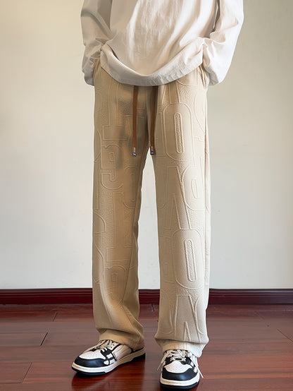 Men'S Autumn Straight-Leg Pants, All-Over Jacquard Fabric, Elastic Waistband with Drawstring, Suitable for Spring And Autumn Outdoor Casual Pants