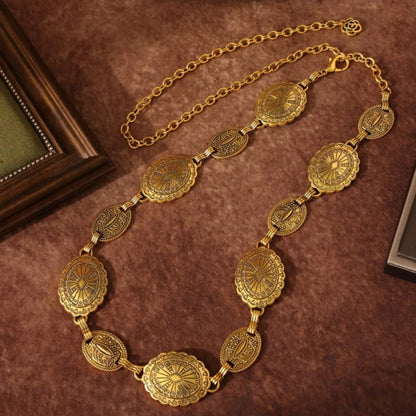 1 Pc Fashion Silver & Gold Hollow Boho Style Chain Belt, Adjustable Vintage Metal Inlay Waist Belt For Women Jewlery Accessories
