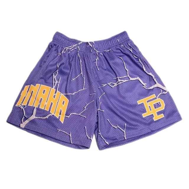 Summer Men's INAKA IP Leopard Print Mesh Shorts Elastic Waist Drawstring Breathable Quick Dry Gym Workout Fitness Casual Pants