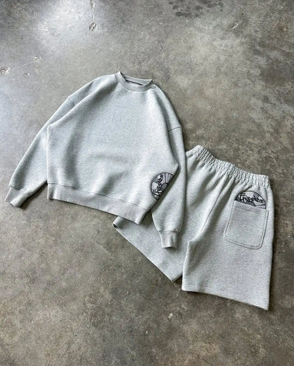 Grey Disc Pattern Mens Shorts Set Sporty Casual Wear Comfortable Loose Tracksuit Breathable Fabric Minimalist Modern Athleisure