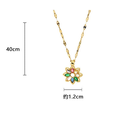 ZAKOL New Fashion 7 Colors Rainbow Zircon Crystal Flower Pendant Necklaces For Women Stainless Steel Chain Necklace Accessories