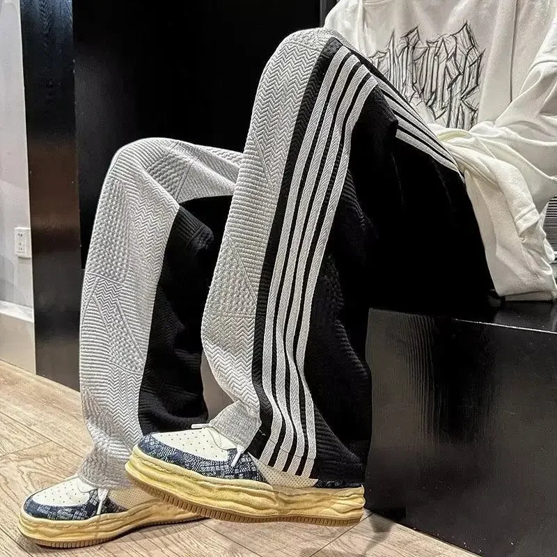 Trousers Summer Men's Sweatpants Thin Striped Straight Male Sports Pants Wide Leg Big Size Korean Y2k Fashion 2025 Casual Long