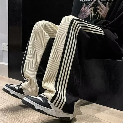 Trousers Summer Men's Sweatpants Thin Striped Straight Male Sports Pants Wide Leg Big Size Korean Y2k Fashion 2025 Casual Long