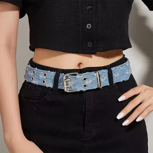 1PC Nouvelle Ceinture De Luxe Tendance Noir Punk Accessoires Bleu Jean Ceinture HipHop Y2k Étoile Creuse Boucle Ardillon Taille，Pour Hommes Femmes