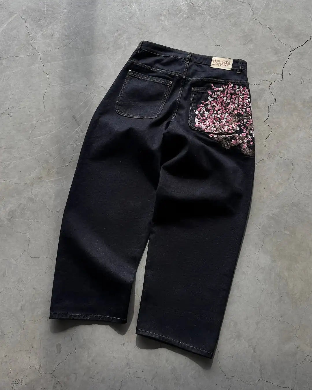 Jeans Sakura Embroidery Pants
