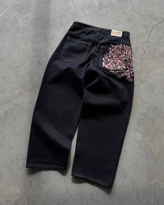 Jeans Sakura Embroidery Pants