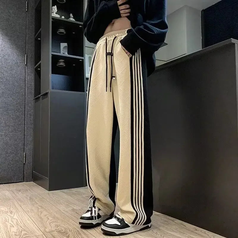 Trousers Summer Men's Sweatpants Thin Striped Straight Male Sports Pants Wide Leg Big Size Korean Y2k Fashion 2025 Casual Long