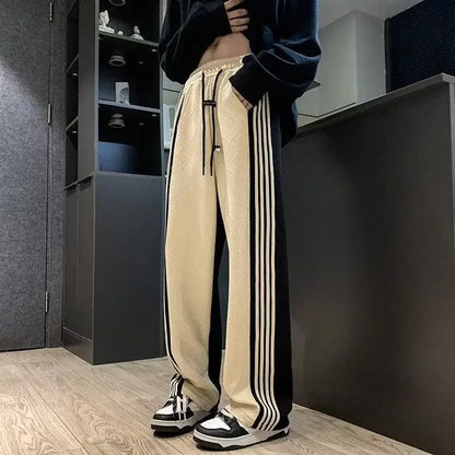 Trousers Summer Men's Sweatpants Thin Striped Straight Male Sports Pants Wide Leg Big Size Korean Y2k Fashion 2025 Casual Long