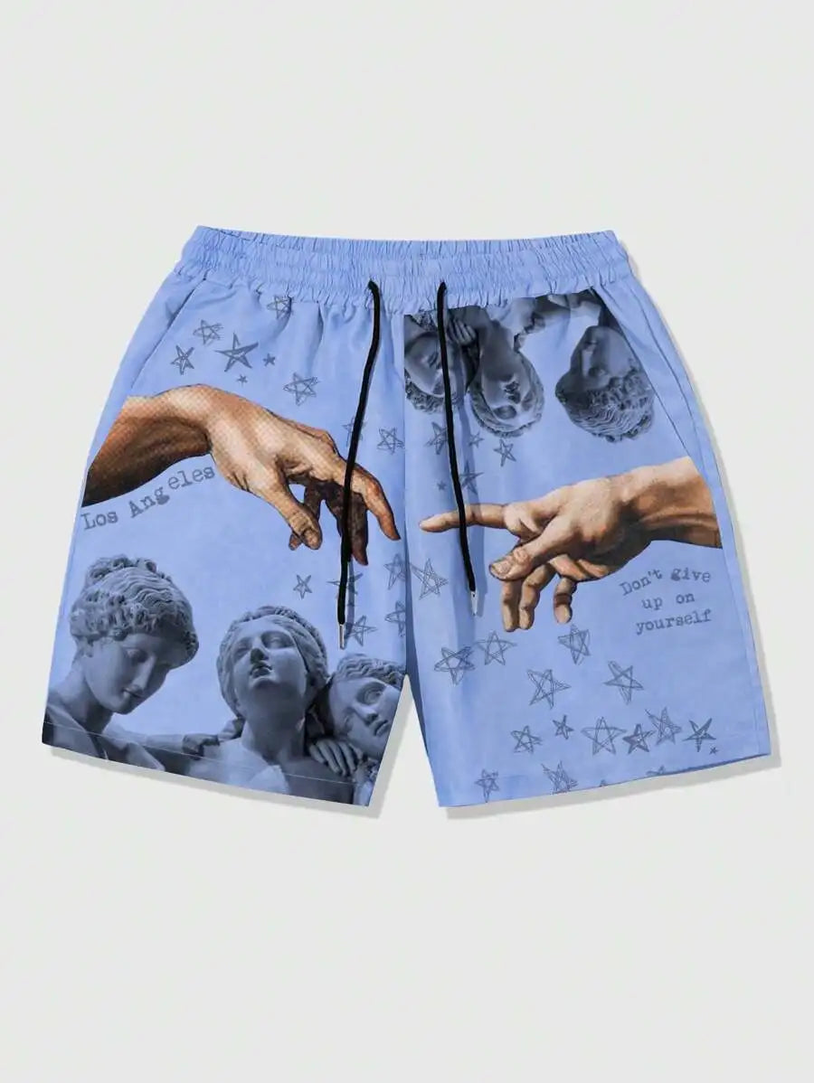 New Men's Summer Shorts Loose Luxury Shorts 3D Printing Casual Sculpture Print Harajuku Shorts Sports Quick Drying Shorts