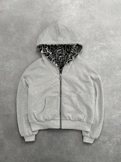 Oversized Gothic Harajuku Women Men autumn winter hoodie Coat Casual retro leopard print zipper hoodie loose personalized top