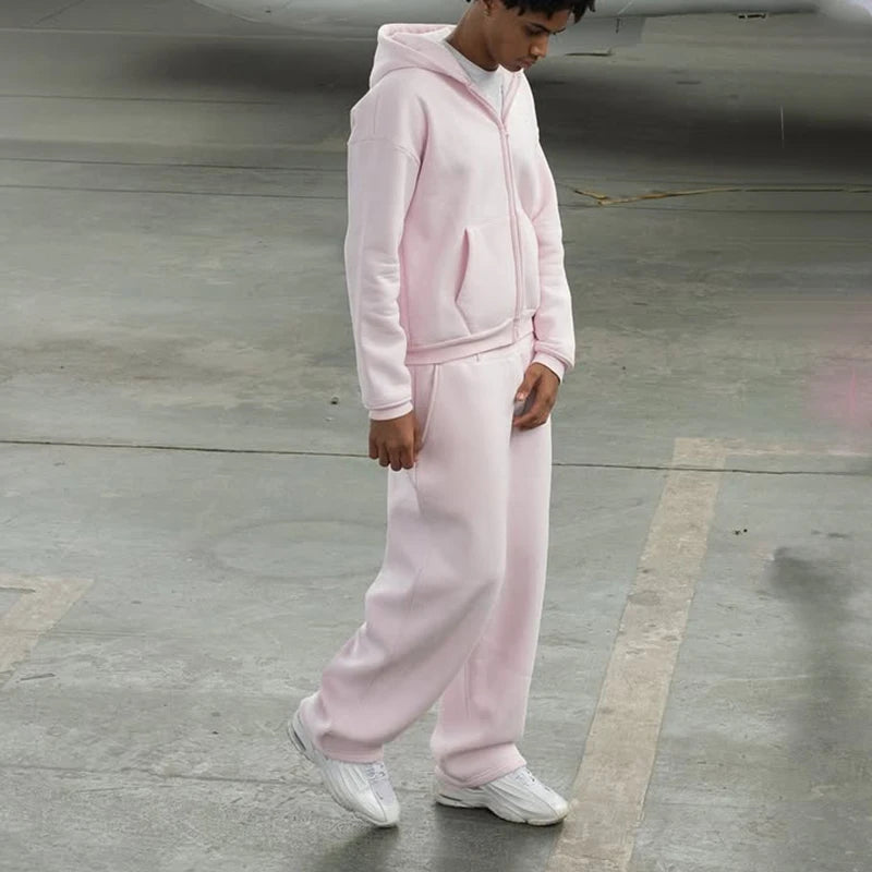 Hoodie Tracksuit Solid Color Street Fashion Style