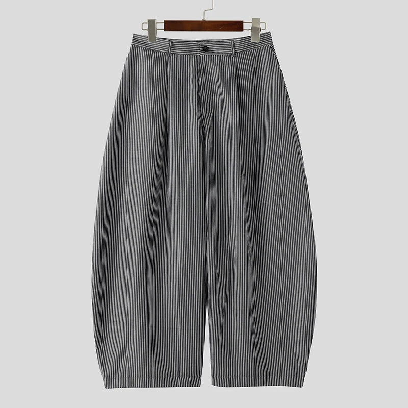 INCERUN Men's Wide Leg Pants Striped Joggers Oversize Button Casual Trousers Men Streetwear 2025 Fashion Loose Long Pants S-5XL