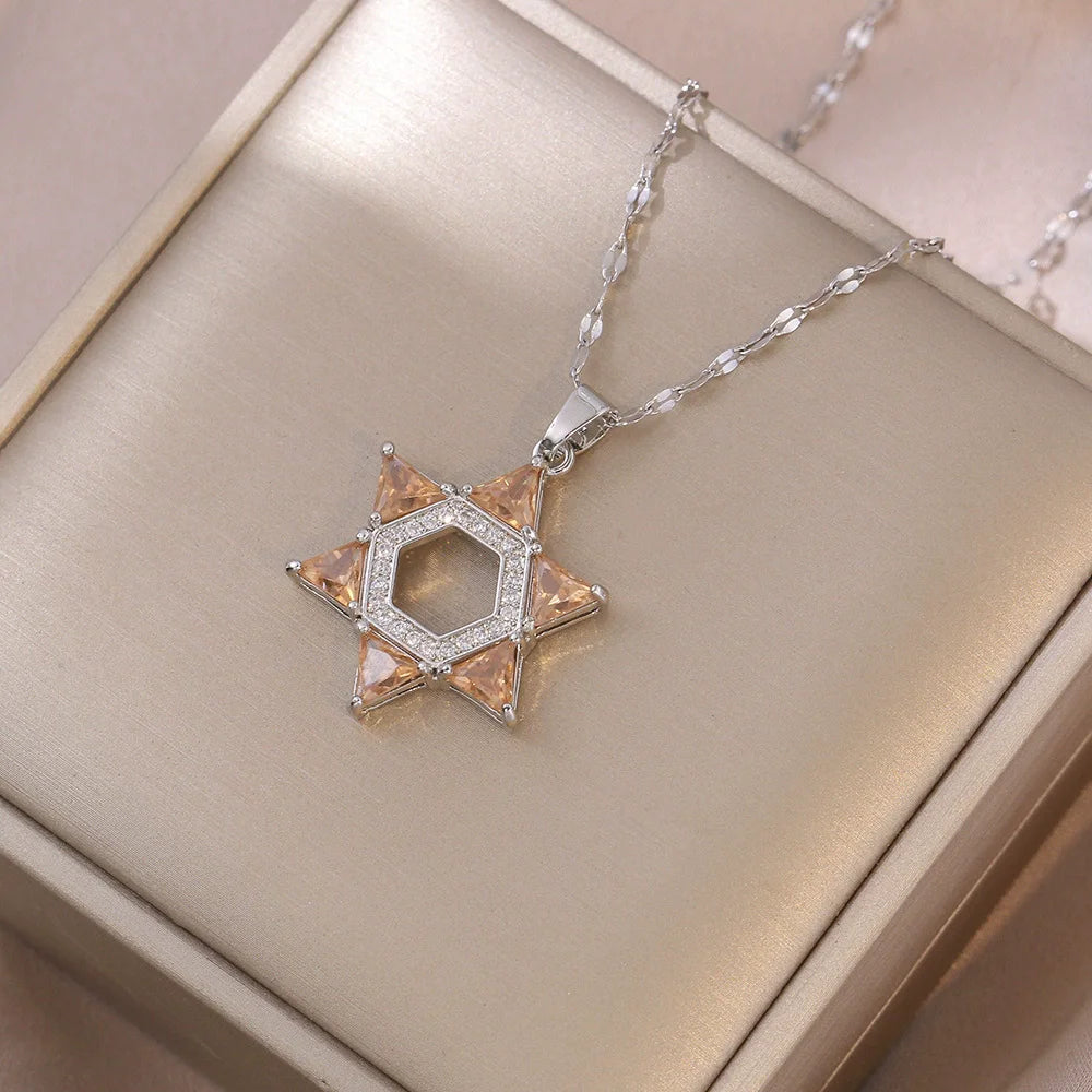 Jewish Magen Star of David Sterling Necklace Women Moved Crystal Israel Judaica Hebrew Jewelry Stainless Steel Hanukkah Pendants