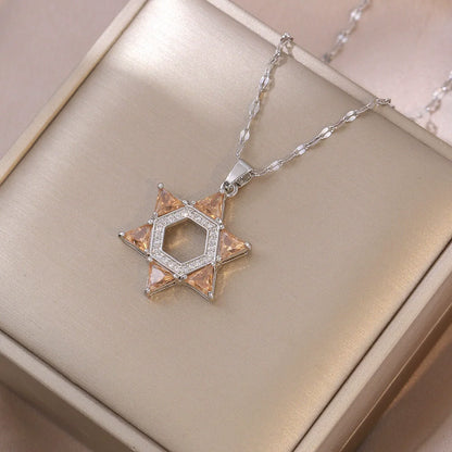 Jewish Magen Star of David Sterling Necklace Women Moved Crystal Israel Judaica Hebrew Jewelry Stainless Steel Hanukkah Pendants