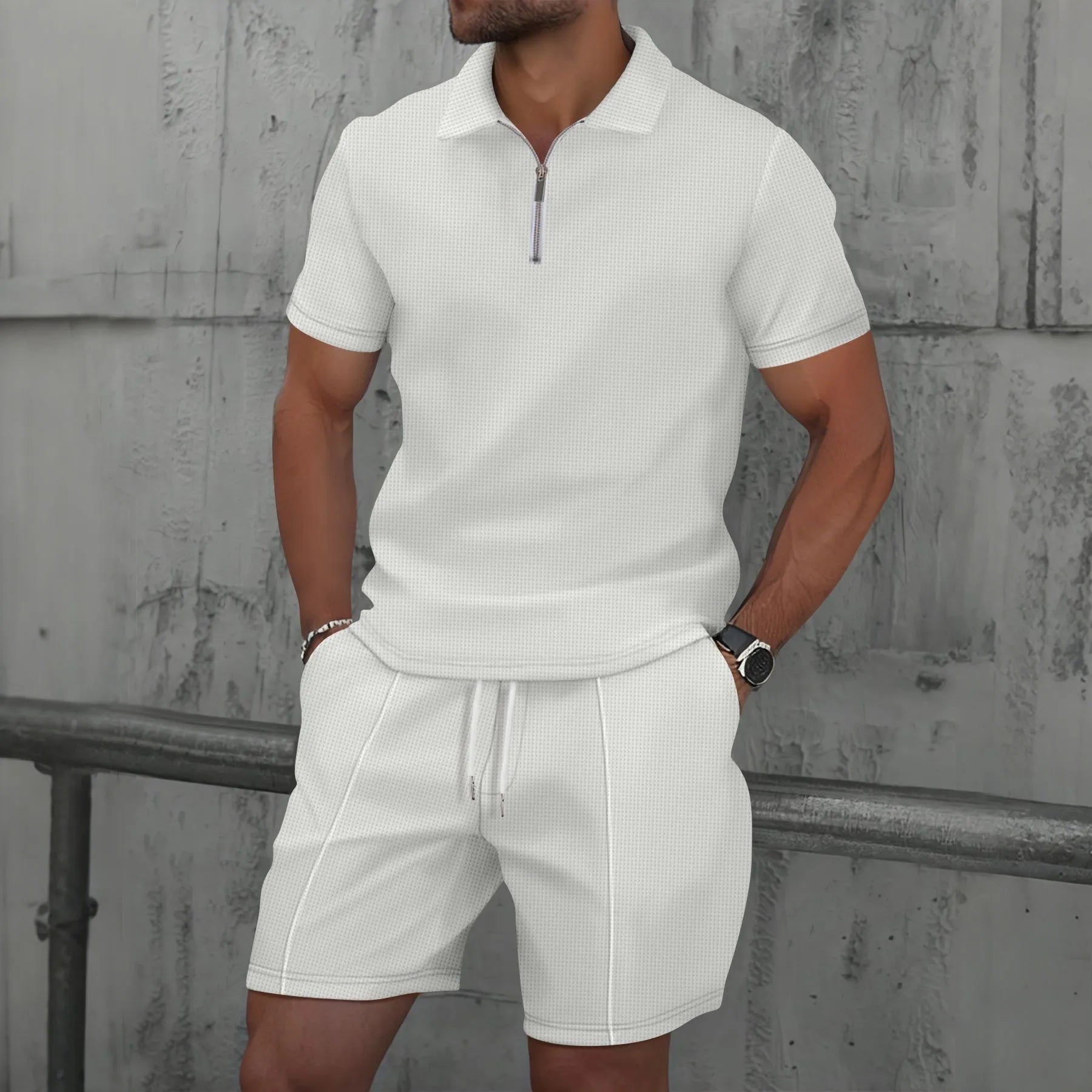 Waffle Zip-Up Polo