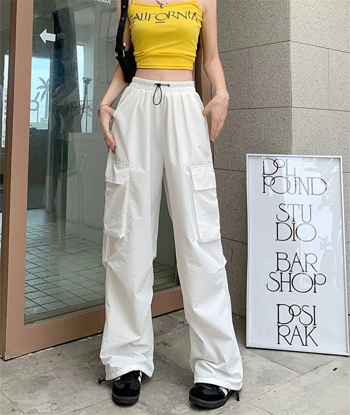 Black Men's Hip Hop Cargo Pants Casual Summer Solid Multiple Pockets Trousers Cool Ribbons Techwear Hip Hop Sweatpants Boys