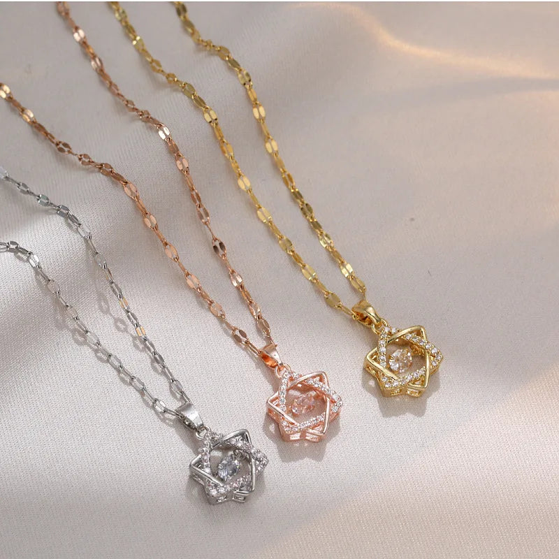 Jewish Magen Star of David Sterling Necklace Women Moved Crystal Israel Judaica Hebrew Jewelry Stainless Steel Hanukkah Pendants