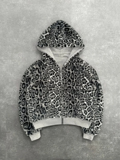 Oversized Gothic Harajuku Women Men autumn winter hoodie Coat Casual retro leopard print zipper hoodie loose personalized top
