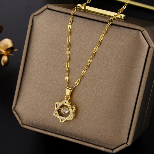 Jewish Magen Star of David Sterling Necklace Women Moved Crystal Israel Judaica Hebrew Jewelry Stainless Steel Hanukkah Pendants