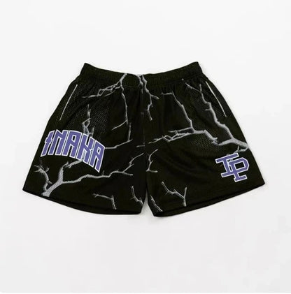 Summer Men's INAKA IP Leopard Print Mesh Shorts Elastic Waist Drawstring Breathable Quick Dry Gym Workout Fitness Casual Pants