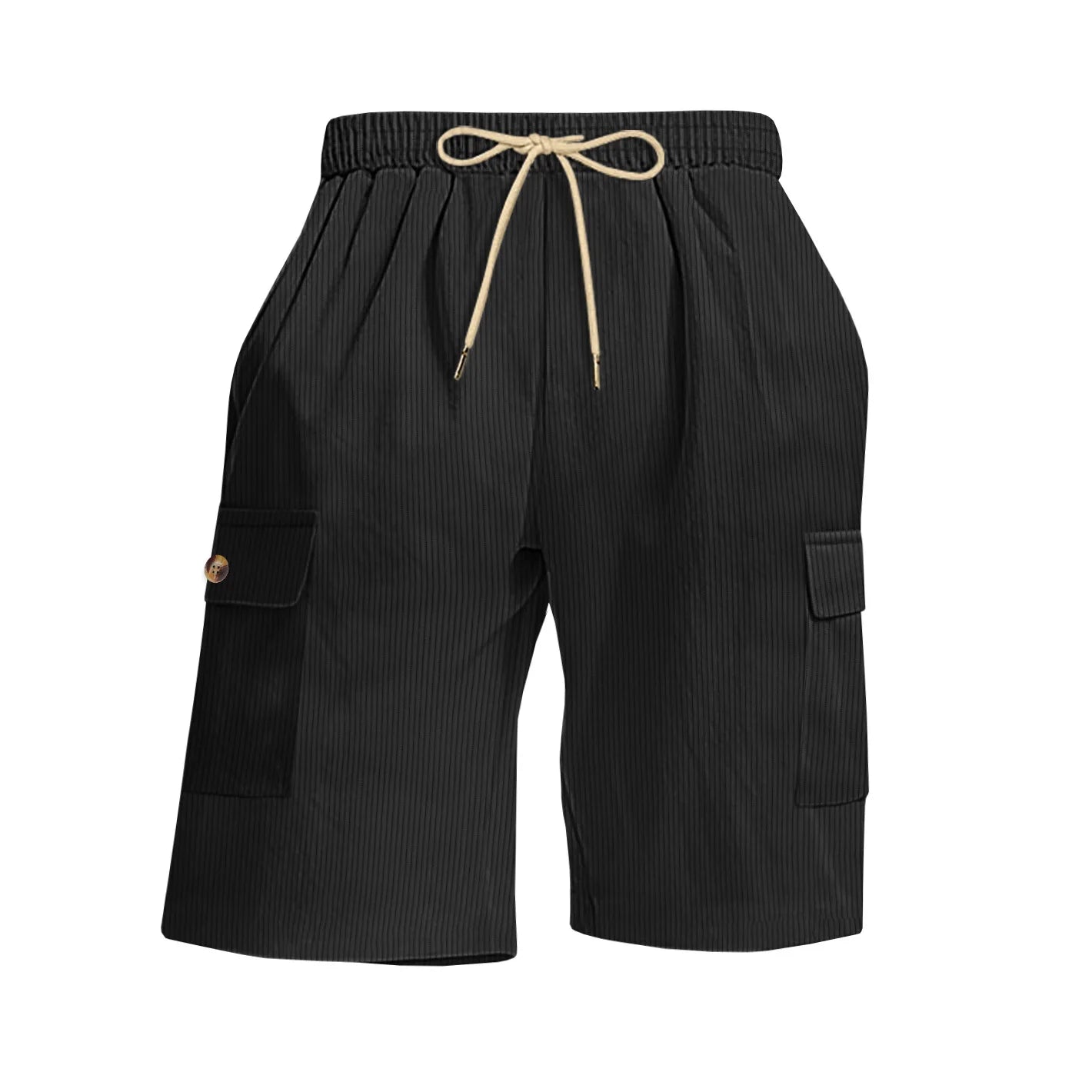 Men's Summer Corduroy Cargo Shorts Casual Multi-Pocket Drawstring Waist Breathable Sports Beach 5-Point Pants Loose Fit Trousers