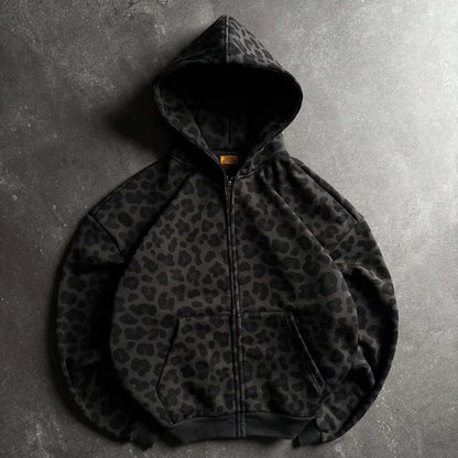 Minimalist 2026 Leopard Print Zip Up Hoodie For Men Women Loose Full Print Design Sense Soft Fabric Fit Trendy Daily Streetwear