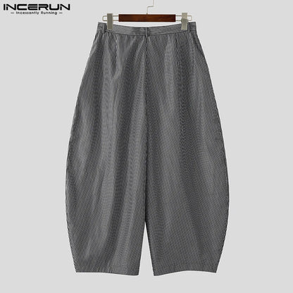 INCERUN Men's Wide Leg Pants Striped Joggers Oversize Button Casual Trousers Men Streetwear 2025 Fashion Loose Long Pants S-5XL