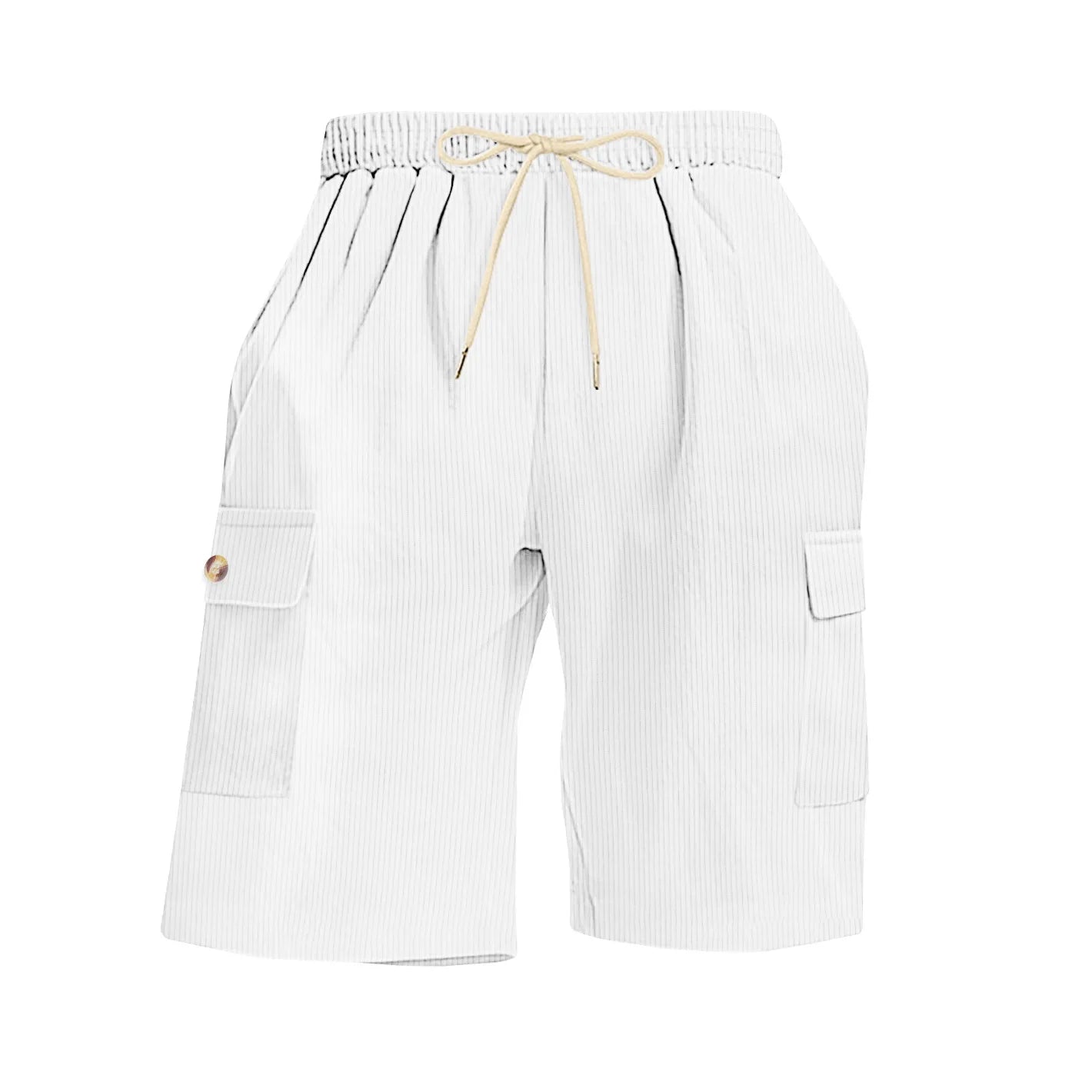 Men's Summer Corduroy Cargo Shorts Casual Multi-Pocket Drawstring Waist Breathable Sports Beach 5-Point Pants Loose Fit Trousers
