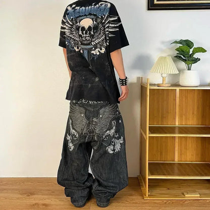 Jeans Sakura Embroidery Pants