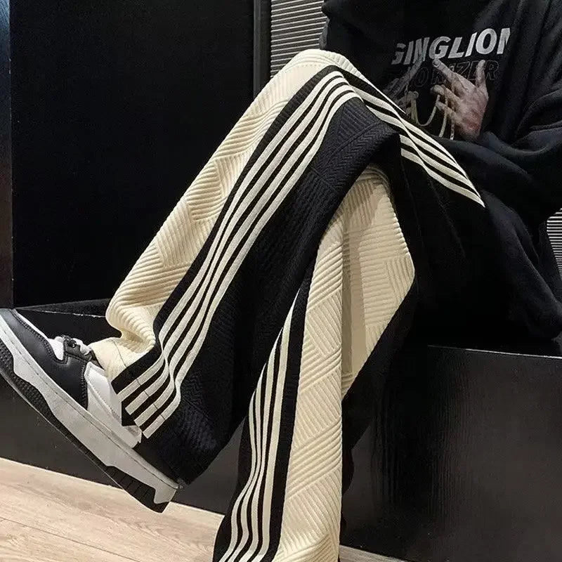 Trousers Summer Men's Sweatpants Thin Striped Straight Male Sports Pants Wide Leg Big Size Korean Y2k Fashion 2025 Casual Long