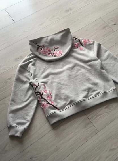 Y2K Vintage Oversized Cherry Blossom Embroidered Hoodie