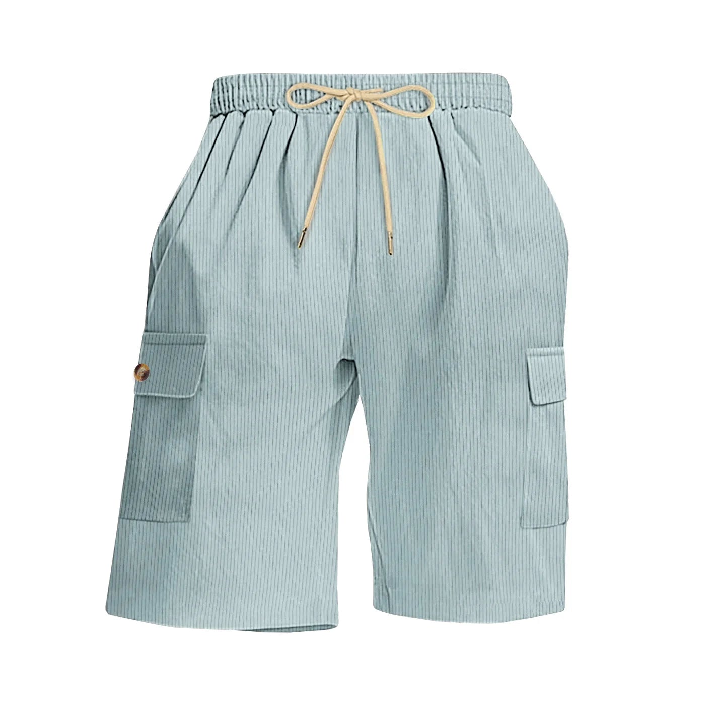 Men's Summer Corduroy Cargo Shorts Casual Multi-Pocket Drawstring Waist Breathable Sports Beach 5-Point Pants Loose Fit Trousers
