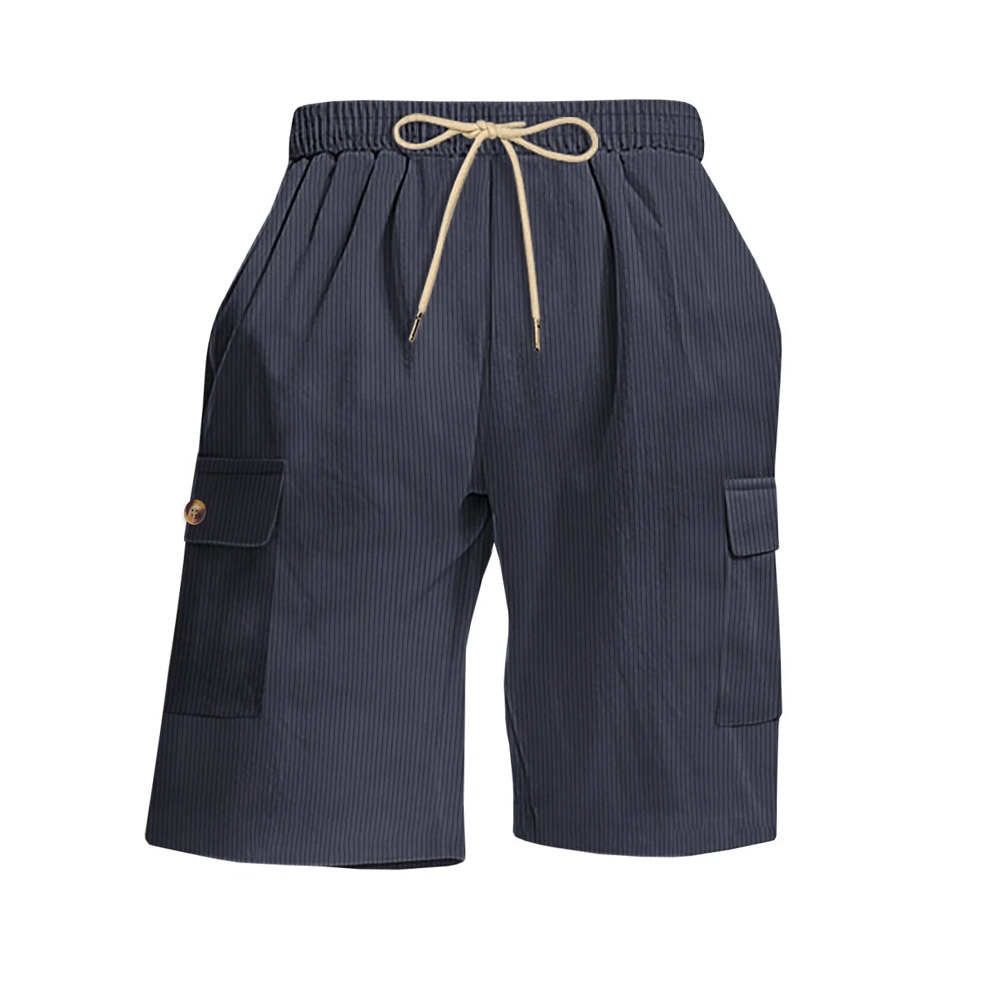 Men's Summer Corduroy Cargo Shorts Casual Multi-Pocket Drawstring Waist Breathable Sports Beach 5-Point Pants Loose Fit Trousers